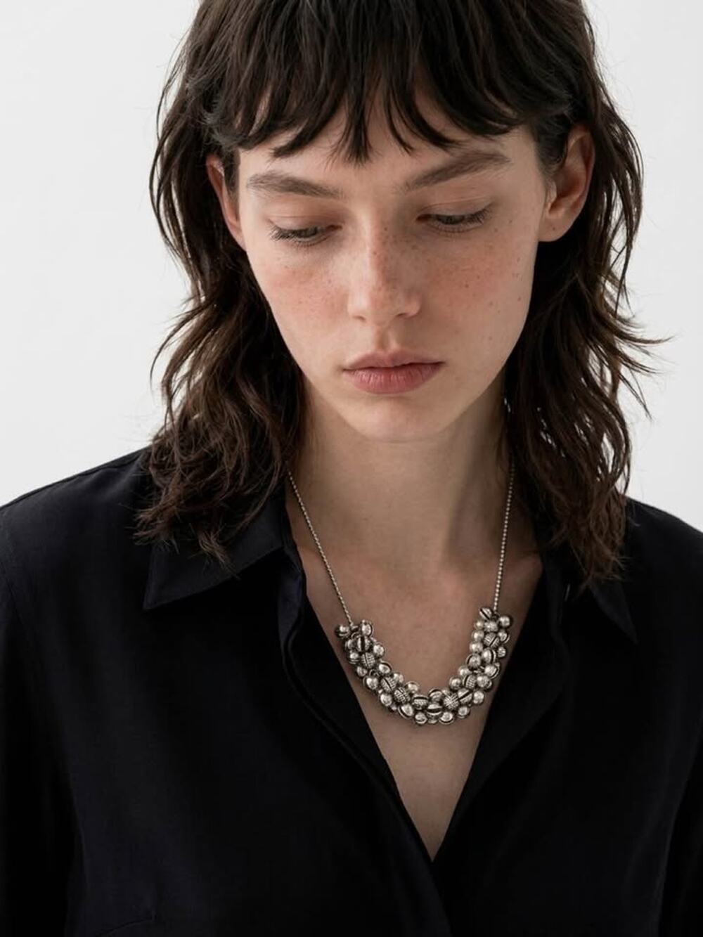 COS Silver Beaded Cluster Necklace